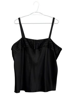 Vintage Black Satin Camisole Top with Pleated Neckline – Plus Size 1X EUC